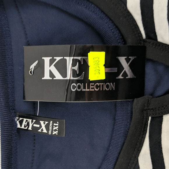 Key-X Collection Top Size XXL White Blue Grey Stripe Long Sleeve Round Neckline - Picture 6 of 7